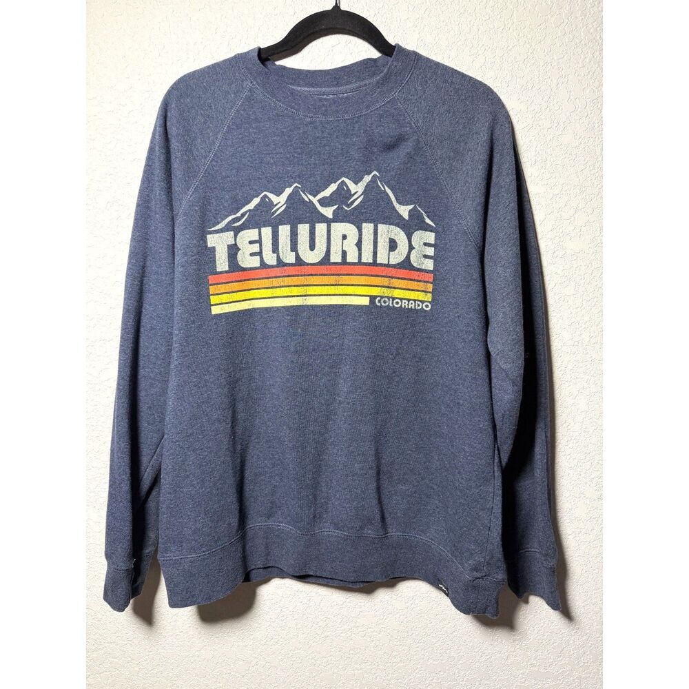 Techstyles Telluride Colorado Mountain Sweatshirt L Large Blue Retro Crewneck